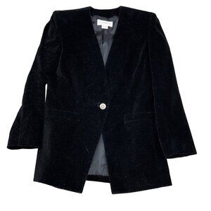 Liz Claiborne Jacket Women 4 Black‎ Cotton White Flecked Silver Button VTG